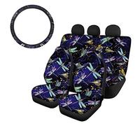SEANATIVE Car Interior Seat Accessories,Novelty Design Front Bucket Saddle Blanket with Rear Bench Cover Universal Steering Wheel Cover 4 Packs Set for Women Mens