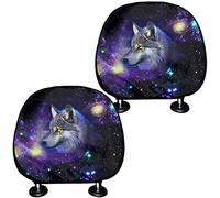 SEANATIVE Car Seat Headrest Cover Set of 2Pieces,Galaxy Wolf Pattern Bucket Head Rest Cover for SUV,Truck Interior Protection