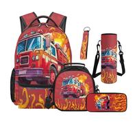 SEANATIVE Cartoon Backpack Set 5 Pcs Truck 17 Inch Waterproof Backpack with Lunch Bag Pencil Pouch for 9-12 Years Old Middle School Cute Kids School Bags