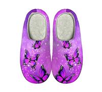 SEANATIVE Casual House Slippers for Women Purple Butterfly Print Fuzzy Plush Lined House Shoes Lightweight Cozy Slipper