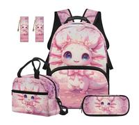 SEANATIVE Cherry Blossom Backpack Set of 5 Axolotl 17 Inch Soft Backpack with Lunch Bag Pencil Pouch for 9-12 Years Old Elementary to Middle School Kawaii Bookbag Set