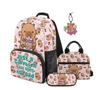 SEANATIVE Cherry Blossom School Backpack Set for Girls 9-12: Cute Bookbag with Lunch Box and Pouch - Includes Capybara Pendant - Stylish & Lightweight