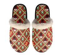SEANATIVE Christmas Plaid Print Winter Non Slip House Slippers for Indoor, Cute Snowman Warm Fluffy Plush Girls Slippers Lightweight Bedroom Shoes