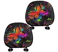 SEANATIVE Colorful Butterfly Print 2 Pieces Car Headrest Covers for Women Girls Stylish Head Rest Cover Universal Fit Truck SUV Van Sedan