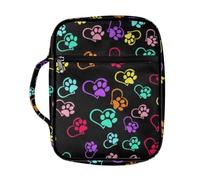 SEANATIVE Colorful Dog Paw Print Bible Cover for Women, Bible Book Carrying Case Bag Cute Church Bible Protective with Handle and Zippered Pocket