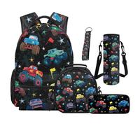 SEANATIVE Colorful Trucks Backpack Set for 9-12 Years Old 5 Pcs Cartoon 17 Inch Lightweight Bookbag with Insulated Lunch Bag Pencil Case for Elementary School Gift for Son