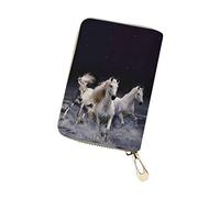 SEANATIVE Credit Card Holder Wallet Zip Leather Case RFID Blocking Women Ladies Metal Zipper Small Purse Running Horse Design
