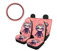 SEANATIVE Cute Animal Sloth Print Car Seat Cover for Front Rear Seats Universal Fit Soft Auto Interior Seat Cover Anti-Slip Steering Wheel Cover Full Set, Pink