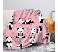 SEANATIVE Cute Cartoon Panda Print Throw Blanket Lightweight Warm Flannel Blanket,All-Season Bed Blanket for Kids Adults,College School Dormroom Bedding Blanket,Pink-XS