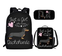 SEANATIVE Cute Dachshund Dog Pink Heart Print Kids School Backpack Children Bookbags Set with Lunch Box Pen Bag College Travel Rucksack