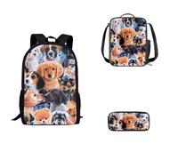 SEANATIVE Cute Dog School Backpack for Kids 8-10 Years Old Lightweight School Bag with Lunch Box and Pencil Pen Case 3 in1, Large 17 Inch School Bags