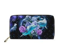 SEANATIVE Cute Dolphin Flower Heart Print Women Purse Portable Change Pouch Credit Card Holder Zipper Phone Clutch Ladies PU Wallet