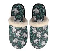 SEANATIVE Cute Elephant Print Slippers for Women Furry Fuzzy Warm Plush Bedroom House Slippers Non-slip Indoor Winter Slippers