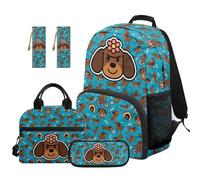 SEANATIVE Cute Kids Backpack Set for Girls 9-12 Years Old Dachshund Backpack and Lunch Box 5 Pcs Set Breathable 17 Inch Bookbag Set with Pencil Case & 2 Bookmarks for Elementary School