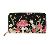 SEANATIVE Cute Mushroom Butterfly Leather Clutch Wallet for Women Ladies Credit Card Holder Case Cash Pouch Portable Travel Purse