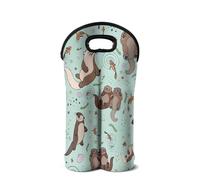 SEANATIVE Cute Otter Print Wine Bottle Bag Insulated Neoprene Bottle Cooler Cover Washable Wine Protector Sleeve Champagne Carry Tote