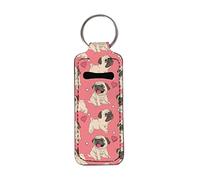 SEANATIVE Cute Pugs Heart Print Chapstick Holder Lip Balm Sleeve Keychain Lightweight Lip Gloss Pouch Mini Keyring Bag for Women