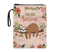 SEANATIVE Cute Sloth Floral Print Book Protector Pouch Sleeve with Zipper Portable Book Covers for Book Lovers Paperbacks Hardcover Notebook