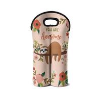 SEANATIVE Cute Sloth Print Wine Carrier Tote for Travel Pink Bottle Cooler Sleeve Neoprene Wine Bottle Holder with Handle Insulated Wine Bag