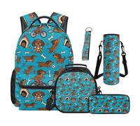 SEANATIVE Dachshund Backpack Set of 5 Cute 17 Inch Lightweight Backpack with Lunch Bag Pencil Pouch for 9-12 Years Old Kids Elementary to Middle School