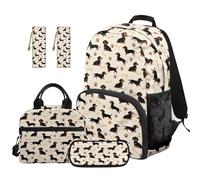 SEANATIVE Dachshund Kids Backpack Set for Boys 9-12 Years Old, Cute Backpack and Lunch Box 5 Piece Set Breathable 17 Inch Bookbag Set for Elementary School Gift for Son