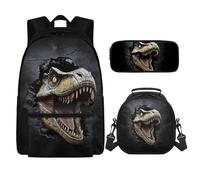 SEANATIVE Dinosaur Pack of 3 School Backpack for Boys Girls Portable Knapsack with Adjustable Straps,Thermal Insulted Lunch Bag and Pencil Pen Organizer,3 in 1 Schoolbag Zipper Around