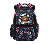 SEANATIVE Dog Backpack for Girls 17 Inch Lightweight School Bag with 600D Tear Resistant & Padded Tablet Sleeve, Cute Dachshund Bookbag for Grades 3-6 Ages 9-12