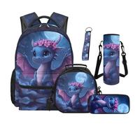 SEANATIVE Dragon Backpack Set 5 Pcs Floral Print 17 Inch Waterproof Backpack with Lunch Bag Pencil Pouch for 9-12 Years Old Middle School Kawaii School Bags