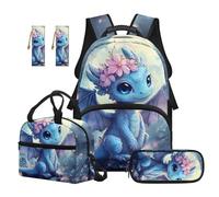 SEANATIVE Dragon Backpack Set of 5 Floral 17 Inch Adjustable Padded Straps Backpack with Lunch Box Pencil Pouch for 9-12 Years Old Kids Middle School School Supply Set