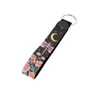 SEANATIVE Dragonfly Flower Moon Print Wrist Lanyard Key Chain Aesthetic Women Wristlet Strap Key Chain Holder for Car Key, Wallet, Phone