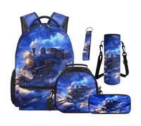 SEANATIVE Dreamy Train Kids Backpack Set 5 Piece Galaxy 17 Inch Water Resistant Backpack with Lunch Bag Pencil Case for 9-12 Years Old Elementary to Middle School Cool Kids Bookbag