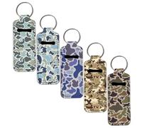 SEANATIVE Duck Camo 5 Pieces Lipstick Keychain Holder Lip Balm Holder Keychain Clip on Sleeve Chapstick Lip Gloss Holder Colorful Lipstick Pocket Keychain Bag Accessories
