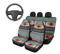 SEANATIVE Ethnic African Tribal Auto Seat Accessories 4 Packs Set for Car Front&Rear Seat Covers Universal Steering Cover Women Mens