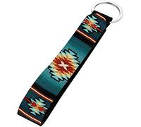 SEANATIVE Ethnic Aztec Tribal Keychain Holder for Women Mens Strap Key Fob,African Style Key Chain with Metal Ring Rubber Backing