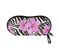 SEANATIVE Eye Glasses Case,Pink Hibiscus Design Zebra Hard Zipper Sunglasses Carry Box with Carabiner Hook