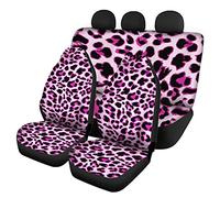 SEANATIVE Fashion Leopard Skin Print Stretch Car Front Seat Covers with Rear Bench Cover 3 Packs Set for Women,Pink