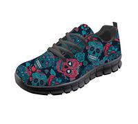 SEANATIVE Fashion Women Sneaker Lightweight Breathable Athletic Walking Shoes Sugar Skull Floral Design Size 38