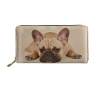 SEANATIVE French Bulldog Pattern Women Slim Wallet Long Coin Purse Credit Card Holder,Soft PU Leather