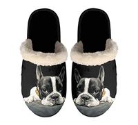 SEANATIVE French Bulldog Print Cute Fuzzy Slippers for Kids Adults Slip on Fluffy Warm Soft House Slippers with Anti-skid Sole for Indoor