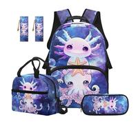 SEANATIVE Galaxy Backpack Set of 5 Axolotl 17 Inch Soft Backpack with Lunch Bag Pencil Pouch for 9-12 Years Old Elementary to Middle School