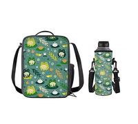 SEANATIVE Green Frog Lunch Box Insulated Lunch Bags Zipper Lunch Bag Cooler Tote for Teens Girls Boys with Water Bottle Carrier Holder