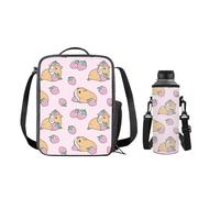 SEANATIVE Guinea Pig School Picnic Lunch Box and Neoprene Insulated Water Bottle Sleeve with Adjustable Strap for Girls, Pink Strawberry