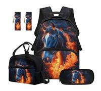 SEANATIVE Horse Backpack Set of 5 Cool 17 Inch Soft Backpack with Lunch Bag Pencil Pouch for 9-12 Years Old Elementary to Middle School Portable Boys Bookbag
