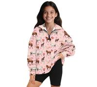 SEANATIVE Horse Floral Girls Half Zip Sweatshirt Pullover Hoodies Long Sleeve Fall Winter Tops Youth Classic Oversized Sweaters Drop Shoulder Hooded Fall Clothes Casual Outfit