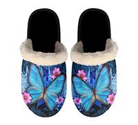 SEANATIVE House Slippers for Women Girls Elegant Butterfly Flower Print Comfy Winter Indoor Slip On Shoes Breathable Slipper