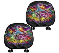 SEANATIVE Hummingbird Flower Print Car Seat Headrest Cover Soft Washable Dirt-Proof Car Head Rest Protector for Women Car Decoration