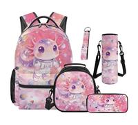 SEANATIVE Kawaii Backpack Set 5 Pcs Galaxy Axolotl Large Capacity Bookbag with Lunch Bag Pencil Case for Girls Elementary Primary Multifunctional School Bags Set