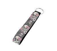 SEANATIVE Keychain Wristlet Strap for Key Hand Wrist Lanyard Keyring Holder, Grey Skull Flower, One Size