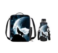 SEANATIVE Kids Lunch Box for Boys Wolf Moon Insulated Lunch Bag with Water Bottle Carrier Portable Back to School Portable Travel Work Accessories