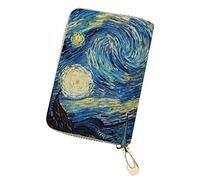 SEANATIVE Ladies Card Purse RFID Card Holder Case Van Gogh Starry Sky Design Zipper NFC Leather Small Storage Bag